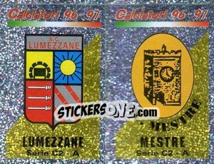Sticker Scudetto Lumezzane/Mestre (a/b) - Calciatori 1996-1997 n. 614 - Panini
