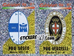 Sticker Scudetto Pro Sesto/Pro Vercelli (a/b) - Calciatori 1996-1997 n. 617 - Panini