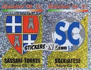 Sticker Scudetto Sassari Torres/Solbiatese (a/b) - Calciatori 1996-1997 - Panini