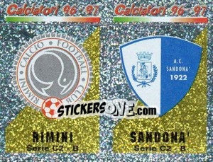 Sticker Scudetto Rimini/Sandona' (a/b) - Calciatori 1996-1997 n. 627 - Panini