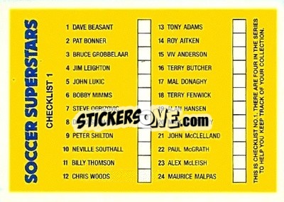 Sticker Checklist 1 - Soccer Superstars 1988 - Panini