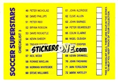 Sticker Checklist 3 - Soccer Superstars 1988 - Panini