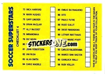 Sticker Checklist 4 - Soccer Superstars 1988 - Panini