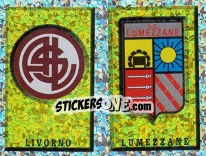 Sticker Scudetto Livorno/Lumezzane (a/b) - Calciatori 1997-1998 n. 615 - Panini