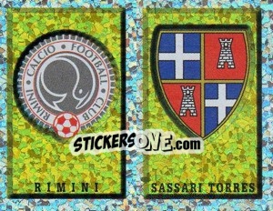 Sticker Scudetto Rimini/Sassari Torres (a/b) - Calciatori 1997-1998 n. 666 - Panini