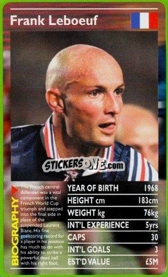 Sticker Frank Leboeuf - European Football Stars 2000 - Top Trumps