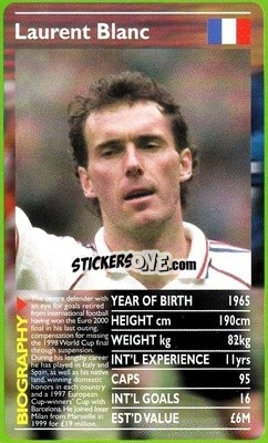 Sticker Laurent Blanc - European Football Stars 2000 - Top Trumps