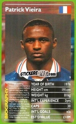 Sticker Patrick Vieira - European Football Stars 2000 n. 14 - Top Trumps