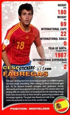 Sticker Cesc Fabregas - European Football Stars 2008 - Top Trumps