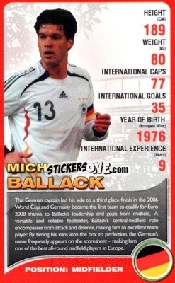 Sticker Michael Ballack - European Football Stars 2008 n. 13 - Top Trumps