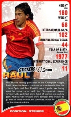 Sticker Raul González - European Football Stars 2008 n. 28 - Top Trumps
