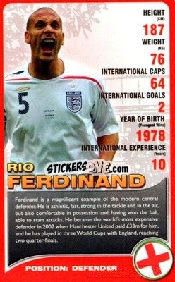 Sticker Rio Ferdinand - European Football Stars 2008 - Top Trumps