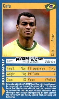 Sticker Cafu - World Football Stars 2002 - Top Trumps