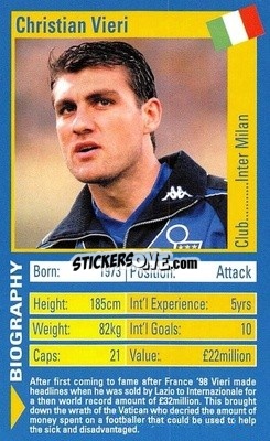 Cromo Christian Vieri - World Football Stars 2002 - Top Trumps