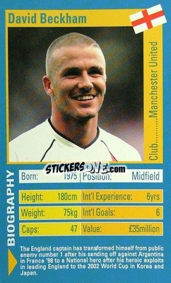 Sticker David Beckham - World Football Stars 2002 n. 4 - Top Trumps
