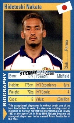 Cromo Hidetoshi Nakata - World Football Stars 2002 - Top Trumps