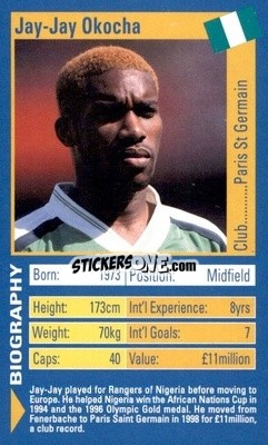 Sticker Jay-Jay Okocha - World Football Stars 2002 n. 19 - Top Trumps