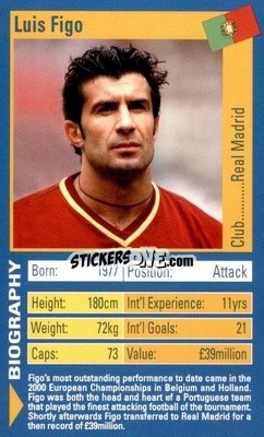 Sticker Luis Figo - World Football Stars 2002 n. 10 - Top Trumps