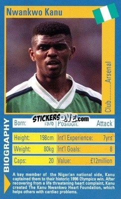 Sticker Nwankwo Kanu - World Football Stars 2002 n. 14 - Top Trumps