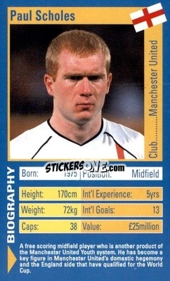 Sticker Paul Scholes - World Football Stars 2002 n. 25 - Top Trumps