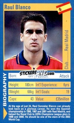 Sticker Raul Blanco - World Football Stars 2002 - Top Trumps