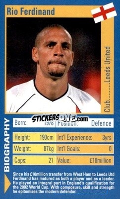 Sticker Rio Ferdinand - World Football Stars 2002 - Top Trumps