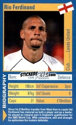 Sticker Rio Ferdinand - World Football Stars 2002 n. 9 - Top Trumps