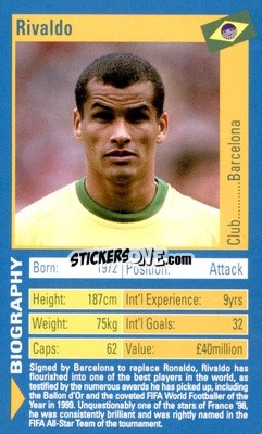 Sticker Rivaldo - World Football Stars 2002 n. 22 - Top Trumps