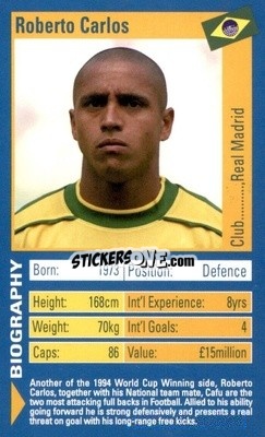 Sticker Roberto Carlos - World Football Stars 2002 n. 7 - Top Trumps