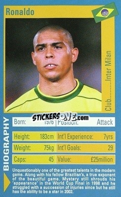 Sticker Ronaldo - World Football Stars 2002 n. 23 - Top Trumps