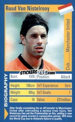 Sticker Ruud Van Nistelrooy - World Football Stars 2002 - Top Trumps
