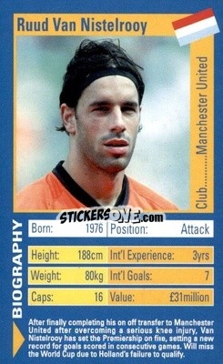 Sticker Ruud Van Nistelrooy - World Football Stars 2002 n. 27 - Top Trumps