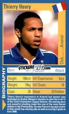 Sticker Thierry Henry - World Football Stars 2002 n. 12 - Top Trumps