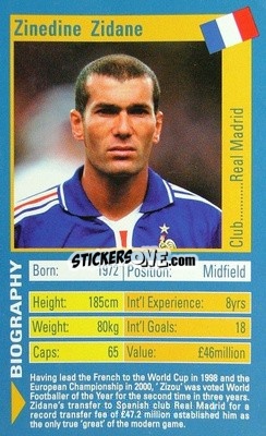 Sticker Zinedine Zidane - World Football Stars 2002 - Top Trumps