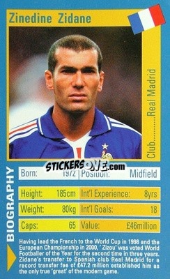 Figurina Zinedine Zidane - World Football Stars 2002 - Top Trumps