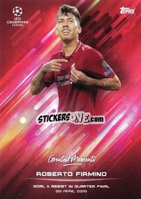 Figurina Roberto Firmino 09.04.2019 - O Jogo Bonito 2021 - Topps