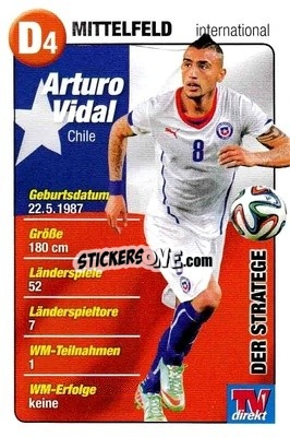 Sticker Arturo Vidal - Fußball-WM 2014 n. D4 - TV DIREKT
