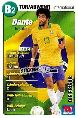 Sticker Dante - Fußball-WM 2014 n. B2 - TV DIREKT
