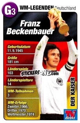 Sticker Franz Beckenbauer - Fußball-WM 2014 n. G3 - TV DIREKT
