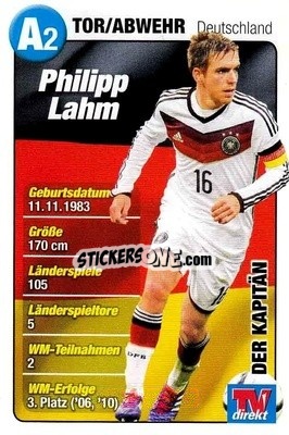 Sticker Philipp Lahm - Fußball-WM 2014 n. A2 - TV DIREKT
