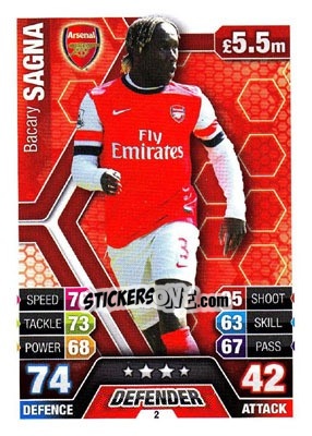Sticker Bacary Sagna - English Premier League 2013-2014. Match Attax n. 2 - Topps