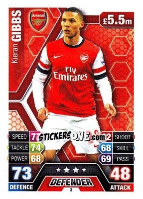 Sticker Kieran Gibbs - English Premier League 2013-2014. Match Attax n. 3 - Topps
