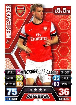 Sticker Per Mertesacker - English Premier League 2013-2014. Match Attax n. 5 - Topps