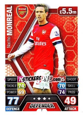 Sticker Nacho Monreal - English Premier League 2013-2014. Match Attax n. 7 - Topps