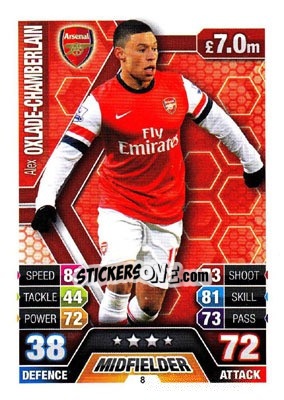 Sticker Alex Oxlade-Chamberlain - English Premier League 2013-2014. Match Attax n. 8 - Topps