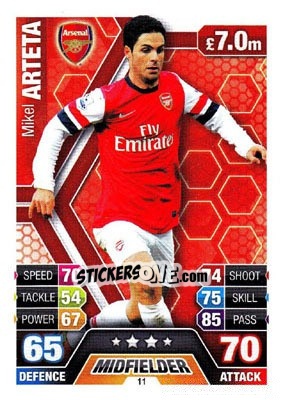 Sticker Mikel Arteta - English Premier League 2013-2014. Match Attax n. 11 - Topps
