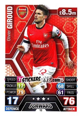 Sticker Olivier Giroud - English Premier League 2013-2014. Match Attax n. 15 - Topps