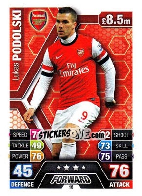 Sticker Lukas Podolski - English Premier League 2013-2014. Match Attax n. 16 - Topps
