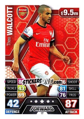 Sticker Theo Walcott - English Premier League 2013-2014. Match Attax n. 17 - Topps