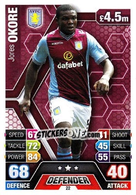 Sticker Jores Okore - English Premier League 2013-2014. Match Attax n. 22 - Topps